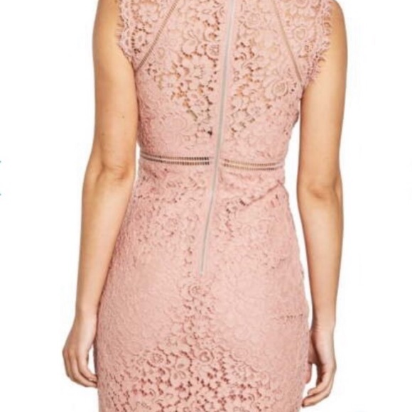 Bardot Midi Dress Sheath Lace Sleeveless Slit Light Pink 8 - Picture 4 of 16